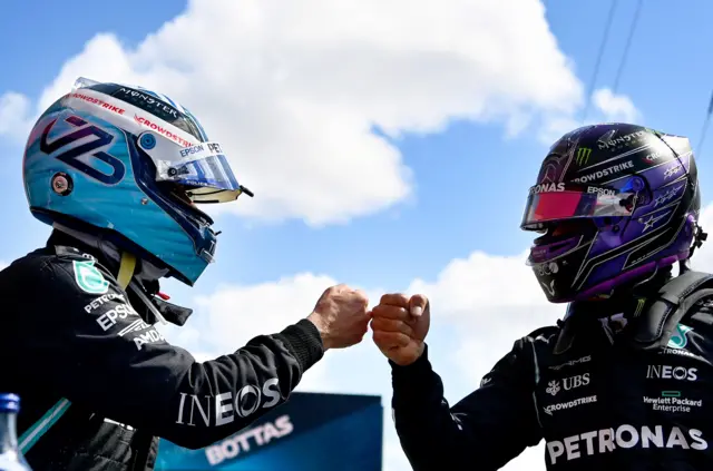 Valtteri Bottas and Lewis Hamilton fist pump