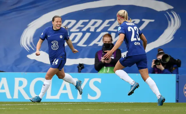 Fran Kirby and Pernille Harder celebrate