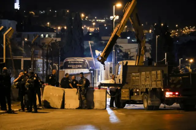 Israel forces place cement blocks at the entrance of Sheikh Jarrah neighbourhood