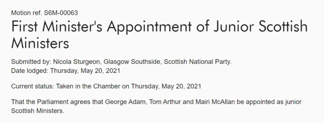 George Adam, Tom Arthur and Mairi McAllan are the three new ministers