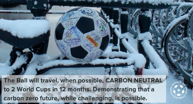 The Ball will travel, when possible, carbon neutral to two World Cups in 12 months, demonstrating a carbon zero future is possible