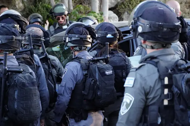 Israeli police in the Sheikh Jarrah neighbourhood