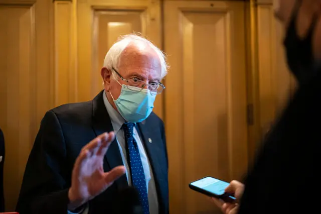 Sen. Bernie Sanders (I-VT) speaks to reporters following a procedural vote