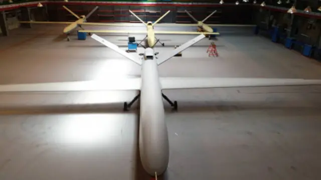 A handout photo made available by Iranian revolutionary guard corps (IRGC) official website Sepahnews shows the new drone called "Gaza" at an undisclosed location in Iran, 21 May 2021.