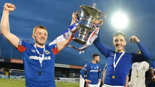 Goalscorers Shayne Lavery and Joel Cooper celebrate