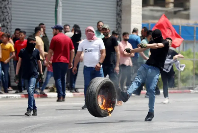 Palestinian protesters in the occupied West Bank