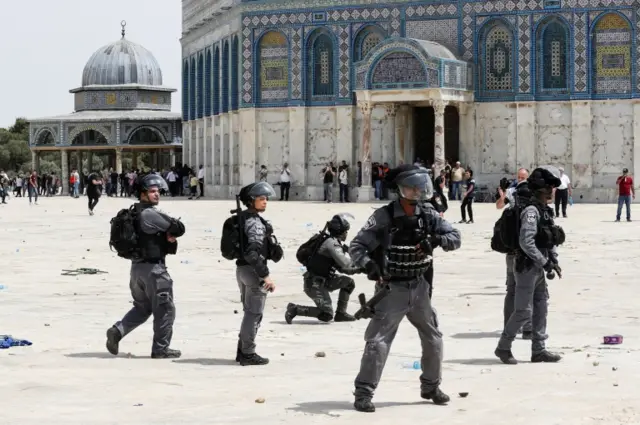 Israeli police at the al-Aqsa mosque in East Jerusalem