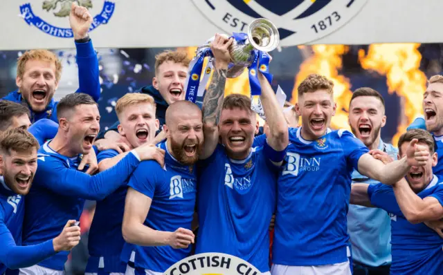 St Johnstone captain Jason Kerr lifts the Scottish Cup