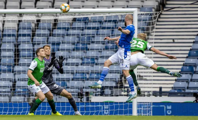 Shaun Rooney gets above Josh Doig to head in the opening goal