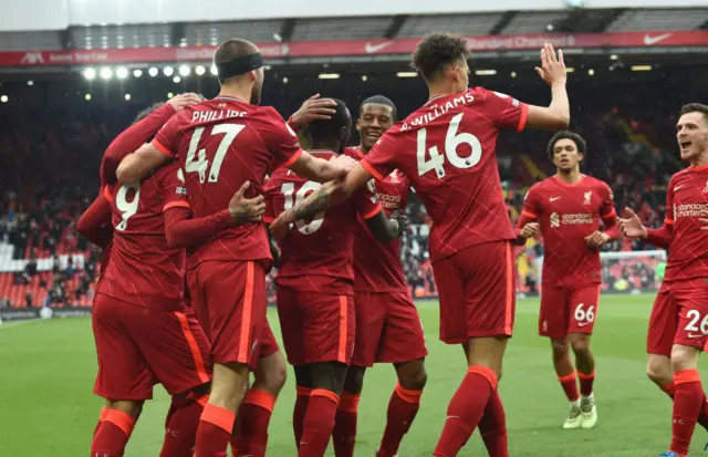 Liverpool celebrate Sadio Mane's opener