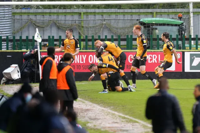 Newport celebrate Joss Labadie's goal