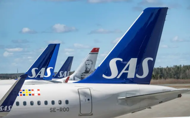 Scandinavian Airlines (SAS) planes are pictured at the Arlanda airport