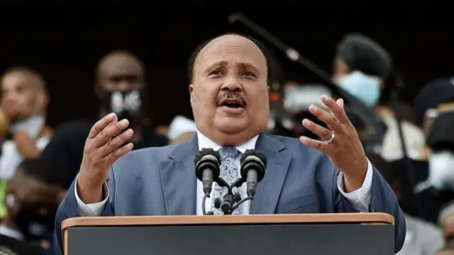 Martin Luther King III speaks during the March on Washington at the Lincoln Memorial in Washington, DC