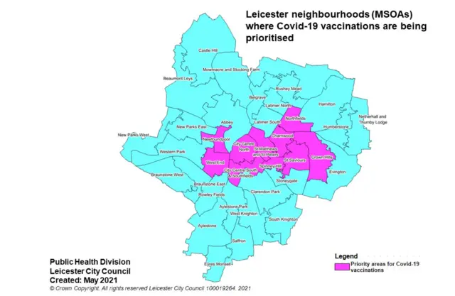 Map of priority areas in Leicester