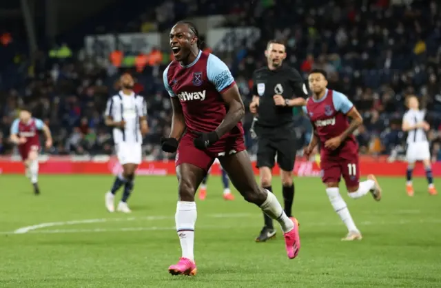 Michail Antonio celebrates scoring for West Ham against West Brom