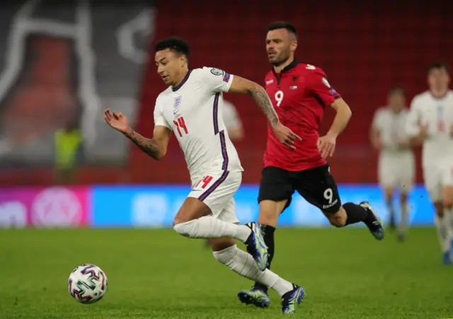 Jesse Lingard playing for England against Albania