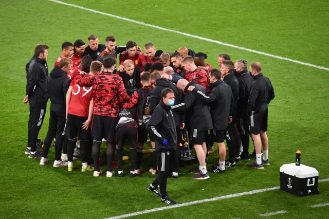 Manchester United team huddle