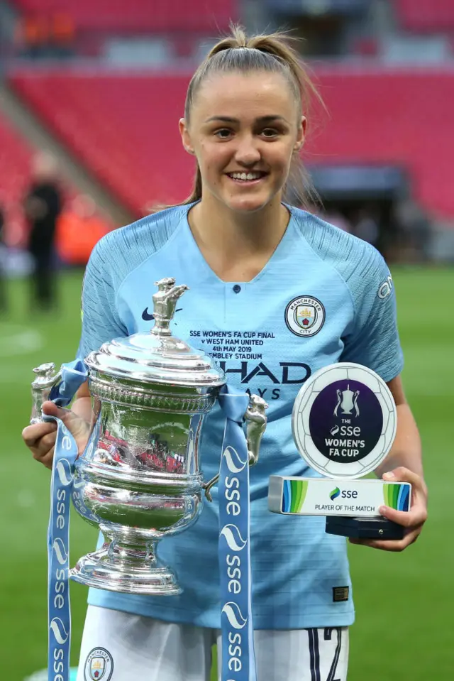 Georgina Stanway with Player of the Match Award during the Women's FA Cup Final match between Manchester City Women and West Ham United Ladies, May 2019