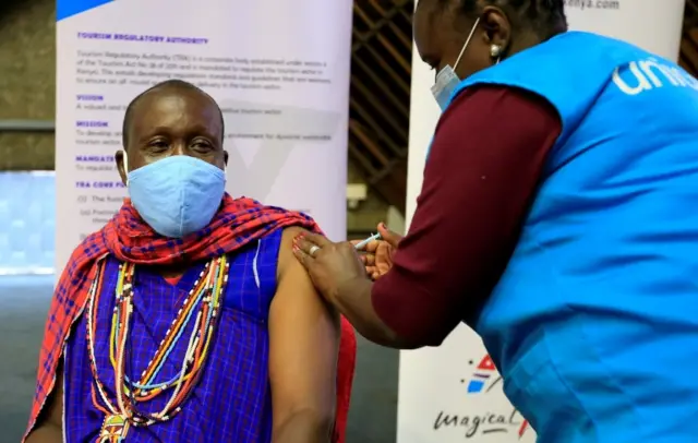Daniel Ole Kissipan receives the AstraZeneca/Oxford vaccine