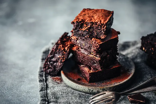 A plate of chocolate brownies