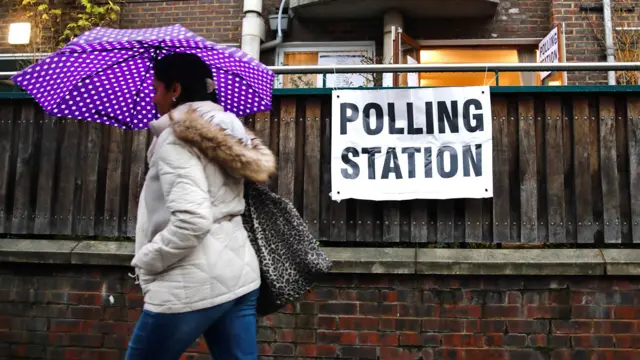 polling station in the rain