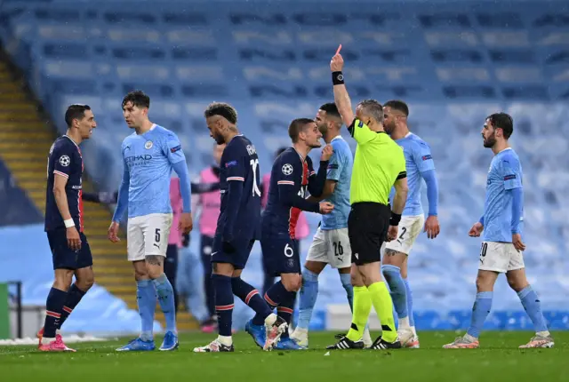 Angel di Maria is shown a red card