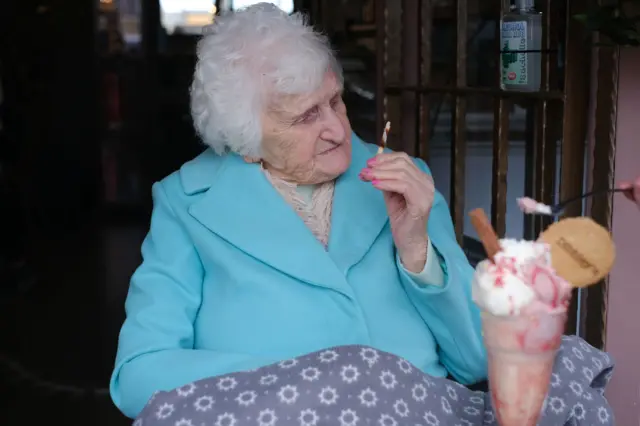 Audrey and her ice cream sundae