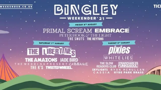 A poster showing the Bingley Weekender line-up