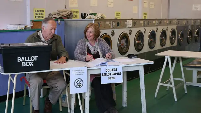 A polling station in a launderette