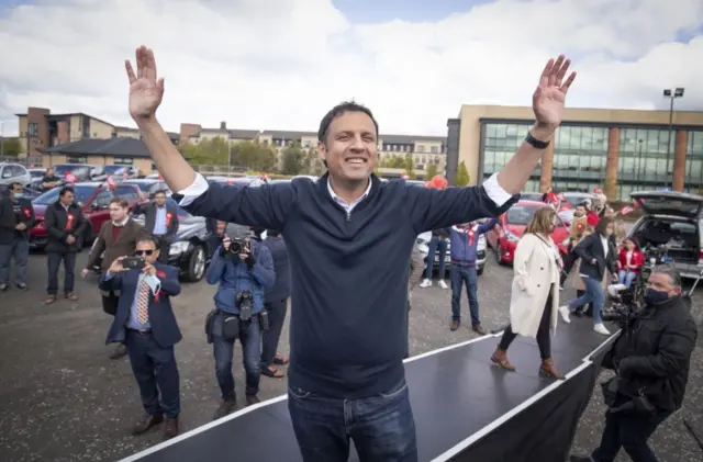 Scottish Labour leader Anas Sarwar at a drive-in rally in Glasgow on Wednesday