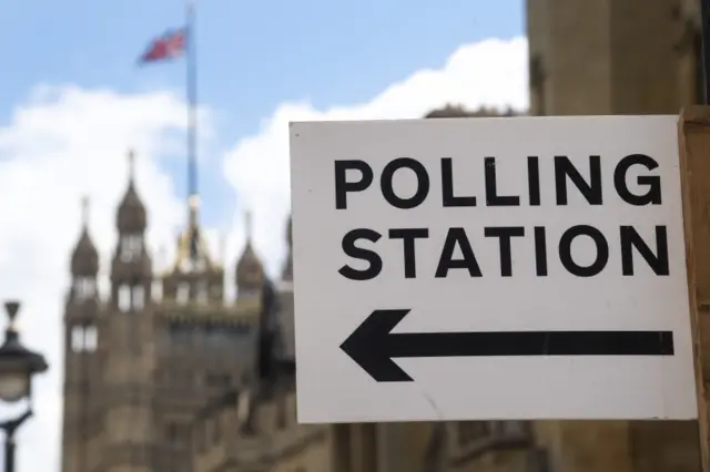 Polling station sign in Westminster
