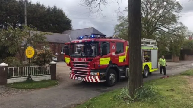 Fire engine outside polling station