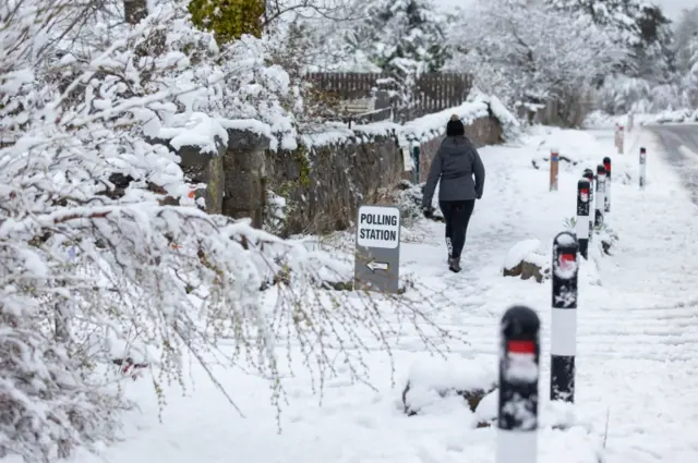 Snow outside polling station