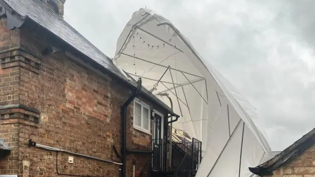 Pub marquee blown away