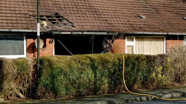 Fire damage at bungalow, in Blackwell, Derbyshire