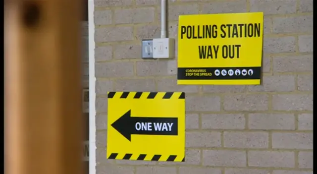 Polling stations with one way sign