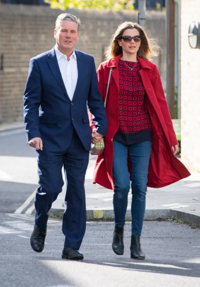 Sir Keir Starmer and his wife vote in north London