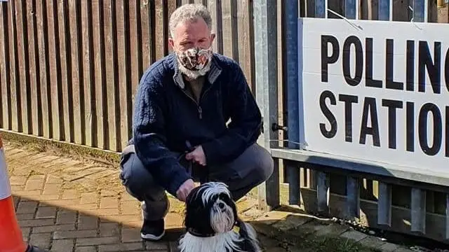 Alistair and Zachy at a polling station