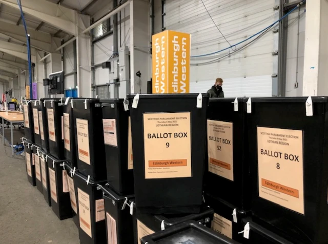 Ballot boxes outside the Edinburgh counting centre