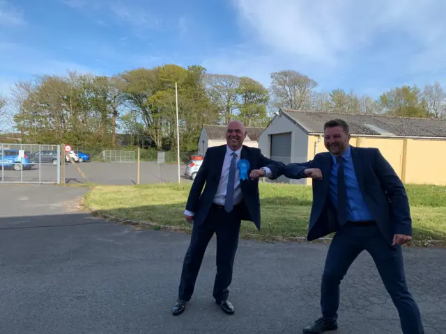 Paul Davies and Sam Kurtz celebrating in Haverfordwest