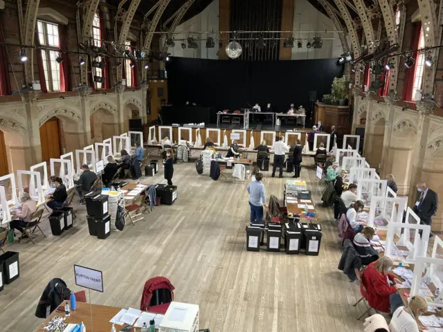 The counting at Burton Town Hall