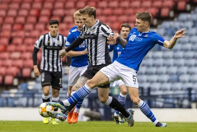 St Mirren's Lee Erwin (left) is tackled by St Johnstone's Jason Kerr