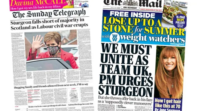 Front pages of the Sunday Telegraph and Mail on Sunday