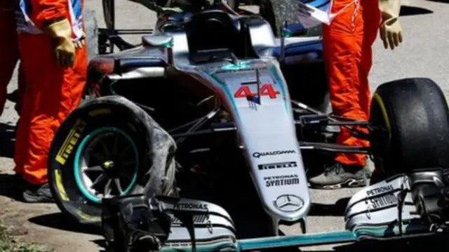 Lewis Hamilton's car after crashing with team-mate Nico Rosberg in 2016