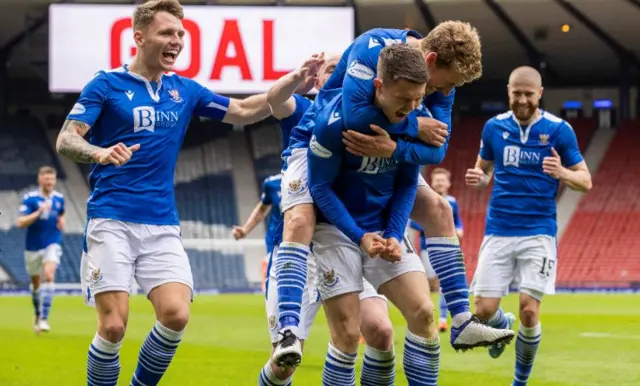 St Johnstone celebrate Glenn Middleton's terrific free kick