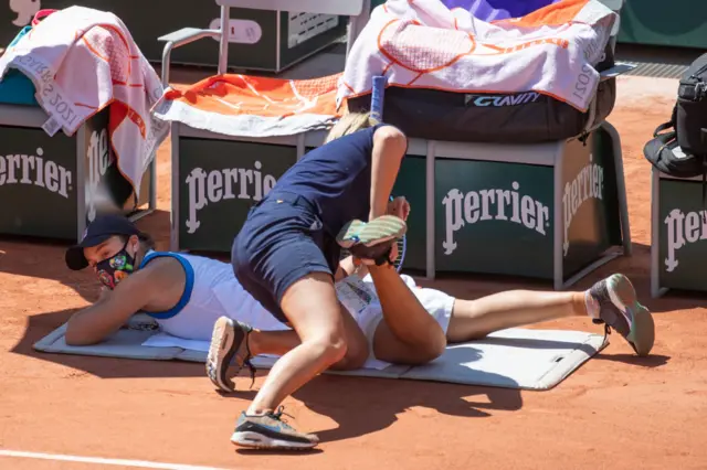 Ashleigh Barty received treatment during her French Open first-round match