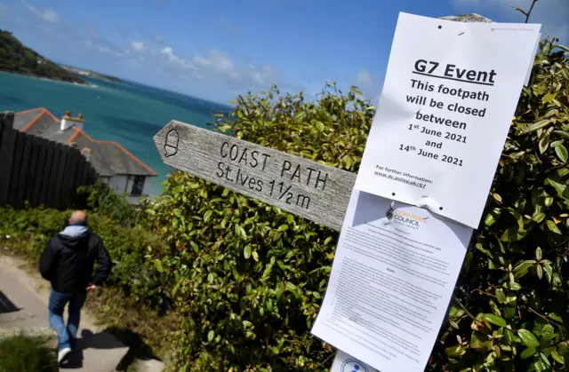 Coastal footpath with closed sign