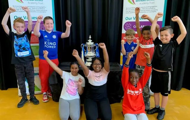 Heatherbrook Primary Academy pupils with FA cup