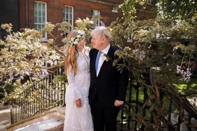 Boris Johnson and Carrie Johnson in the garden of No 10 Downing Street after their wedding