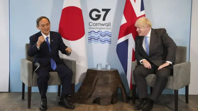 Japanese Prime Minister Yoshihide Suga with Boris Johnson